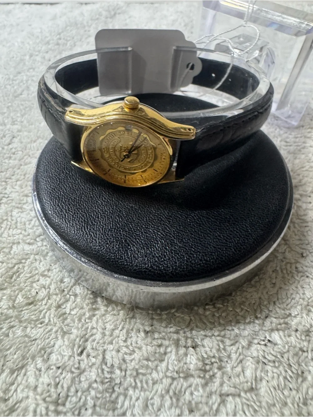 Seiko Gold Dial Black Leather Strap Watch